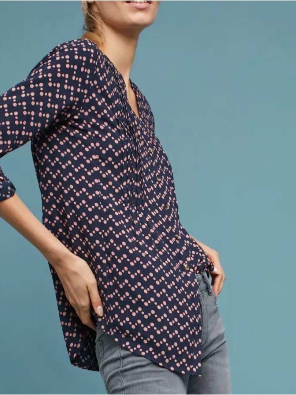 Maeve Anthropologie Navy Blue Polka Dot Button Front - Picture 3 of 14